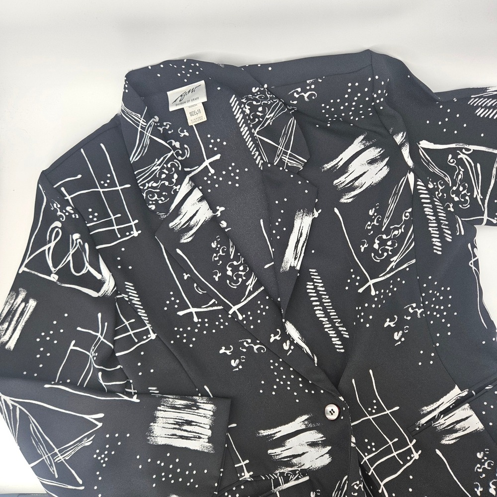 G.W. Division of Graff Womens 10 Blazer Black White Abstract Print Vintage Chic